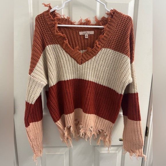 Love Tree Women's Color Block Sweater - Red, Cream, Pink - Picture 1 of 10